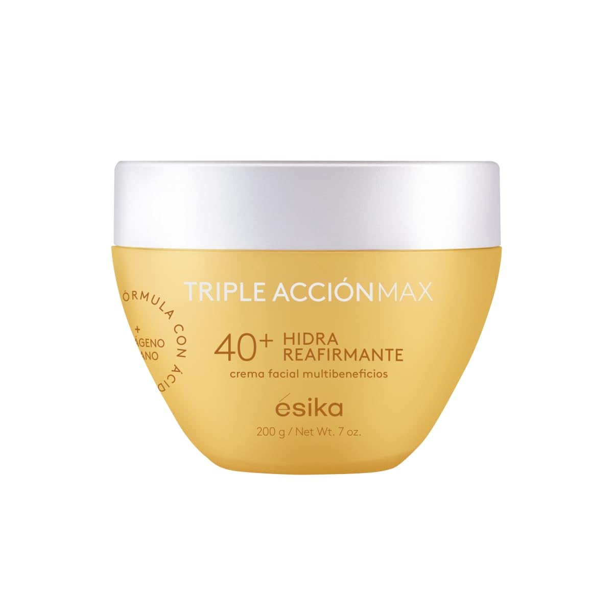 ésika - Crema para la cara Hidra Reafirmante Triple Acción Max 40+ años con ácido hialurónico y colágeno, 200g